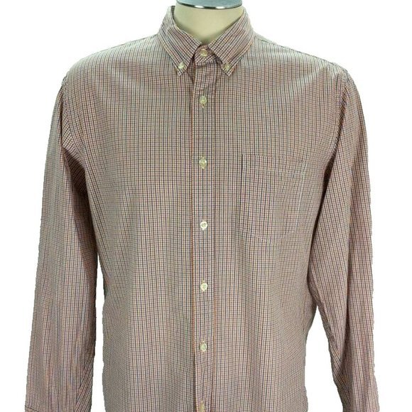 J Crew Slim Fit Button Down Shirt L Orange Blue White Plaid Mens - Picture 1 of 4